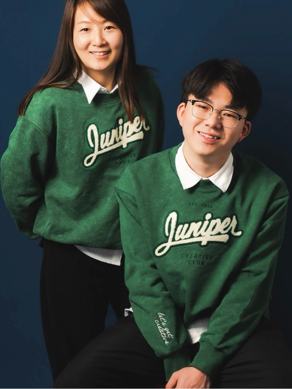 Creative Club Preppy Green Acid Wash Crewneck Sweatshirt Chenille Logo Youth XL